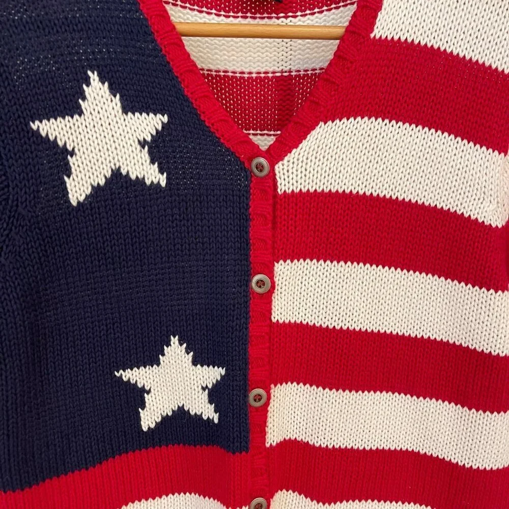 T & Company Womens Cardigan Size PL Patriotic Americana Flag Knit Vintage Style - Picture 3 of 8